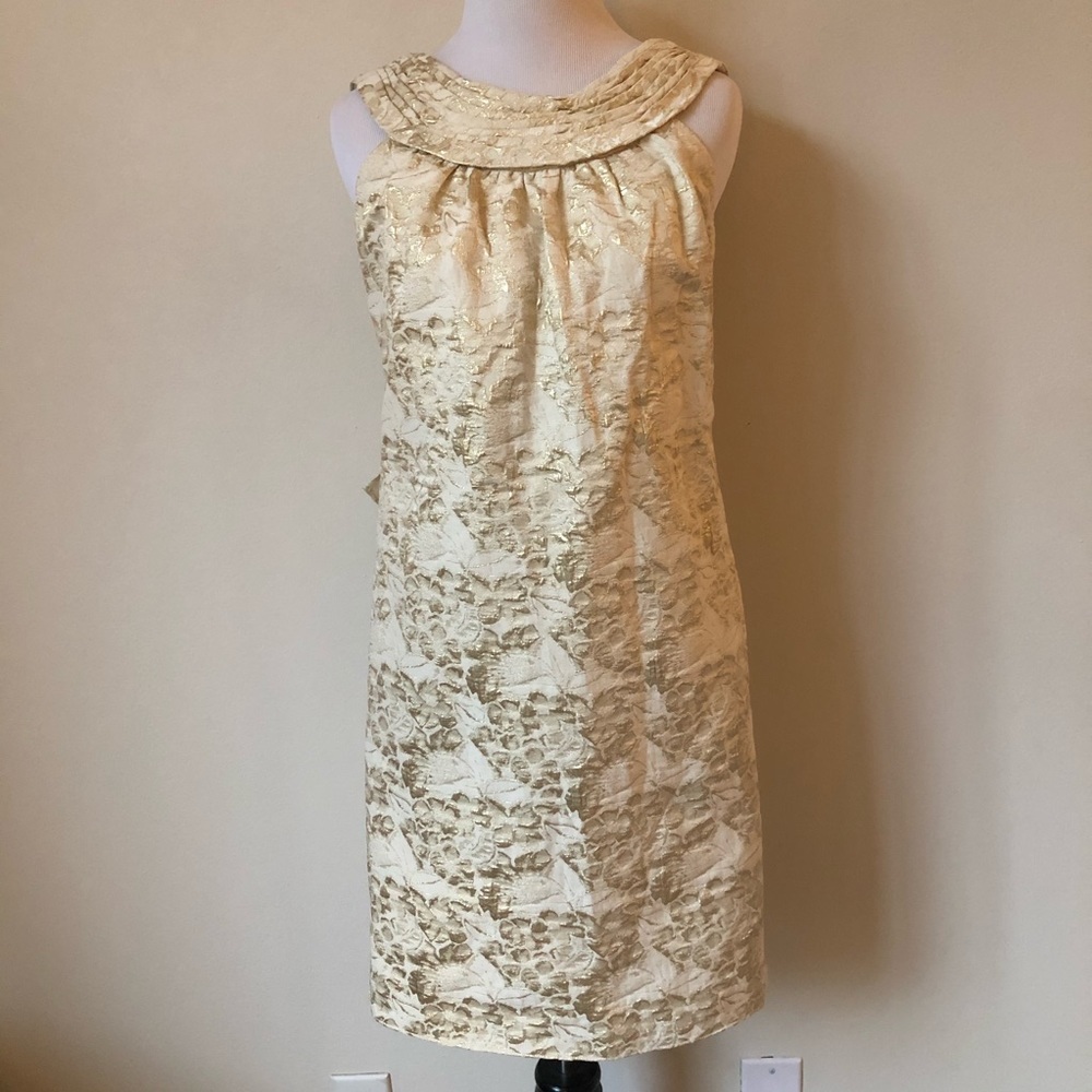 Vera Wang Lavender Label Gold Brocade Sleeveless Sheath Dress